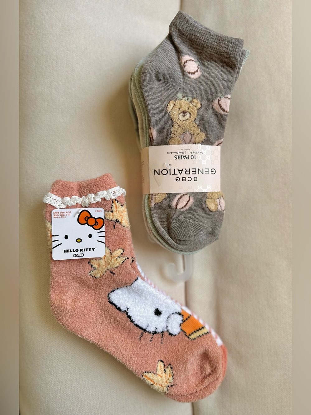 Hello Kitty Fuzzy Fall Socks (2) & BCBG Fashion Socks (10). 12 Pairs NEW